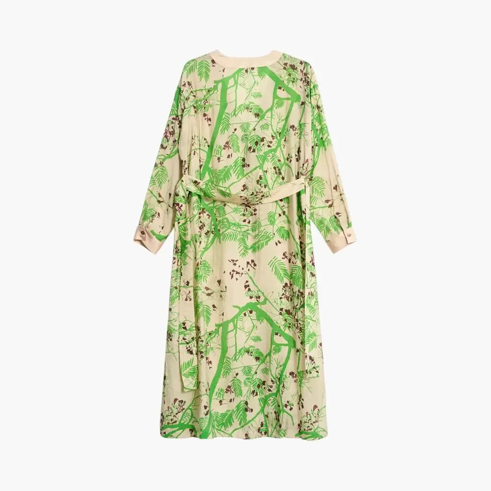 Large LOST PATTERN Coco Dream Belted Kaftan Shirt Dress Green Caftan Coverup - Picture 4 of 16